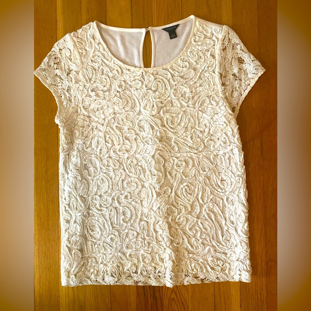 Cream Colored Ann Taylor Textured Blouse - SMALL
